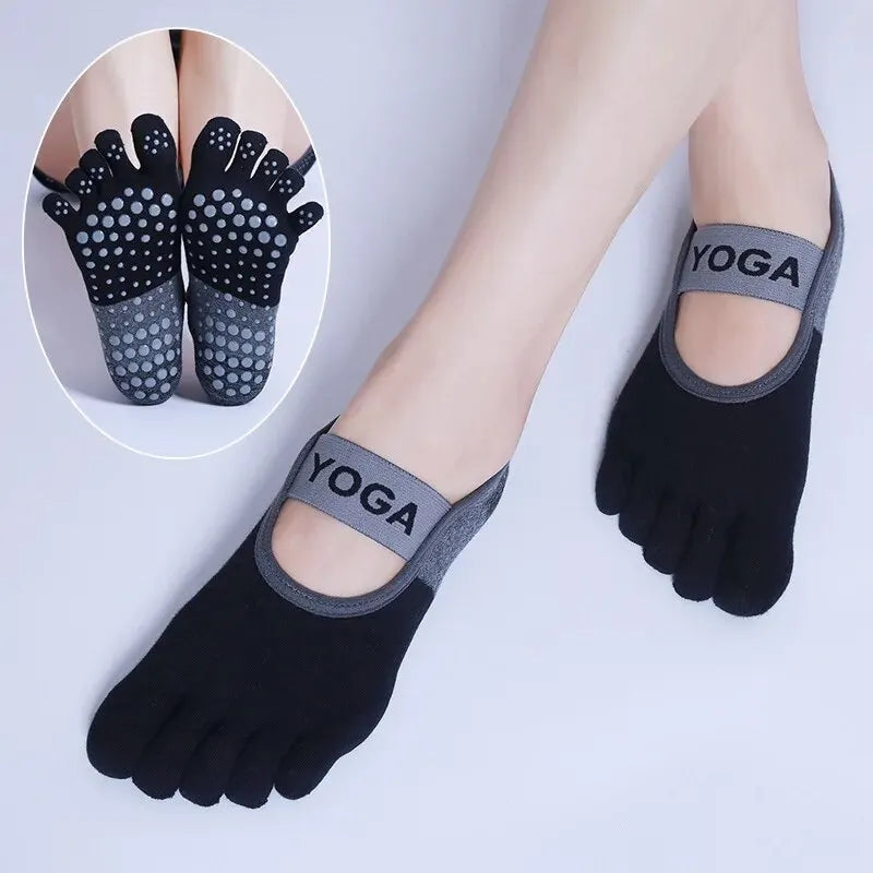 Ladies Breathable Yoga Socks - Non-Slip Silicone Five Finger Pilates Socks for Women, Backless Fitness and Ballet Dance Gym Sock