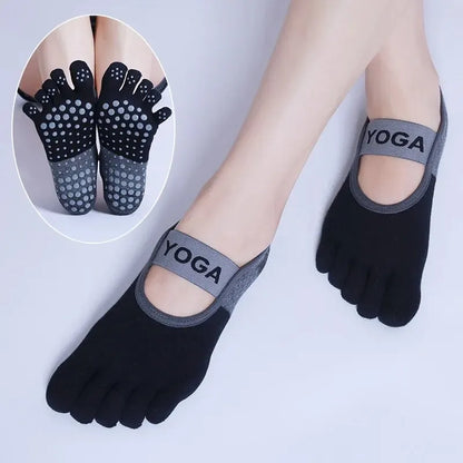 Ladies Breathable Yoga Socks - Non-Slip Silicone Five Finger Pilates Socks for Women, Backless Fitness and Ballet Dance Gym Sock