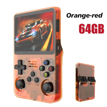 128GB Open Source R36S Video Game Console – Linux System, 3.5 Inch IPS Screen, Orange Portable Pocket Player with 64GB of Best Games
