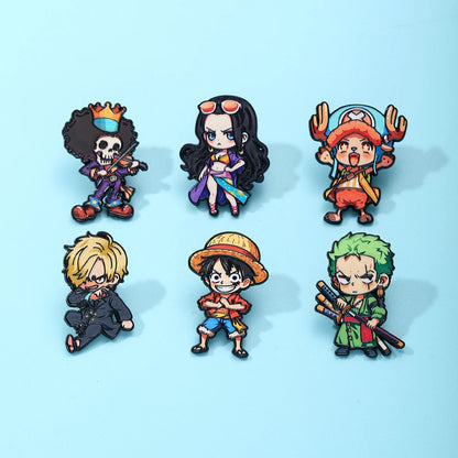 6PCS One Piece Anime Enamel Brooch Set - Luffy, Zoro, Sanji and Brook Chibi Character Pins for Fans and Gifts