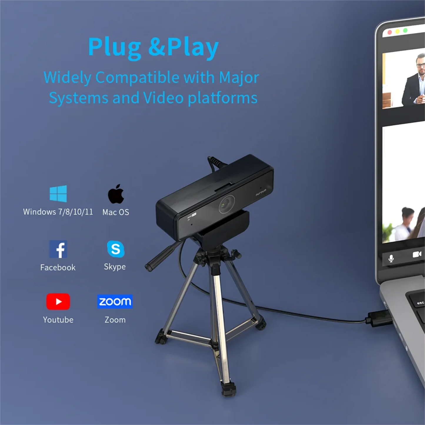 NUROUM V11 2K Webcam with Dual Microphones – 1080P 60fps & 1440P 30fps USB Camera for PC & Laptop
