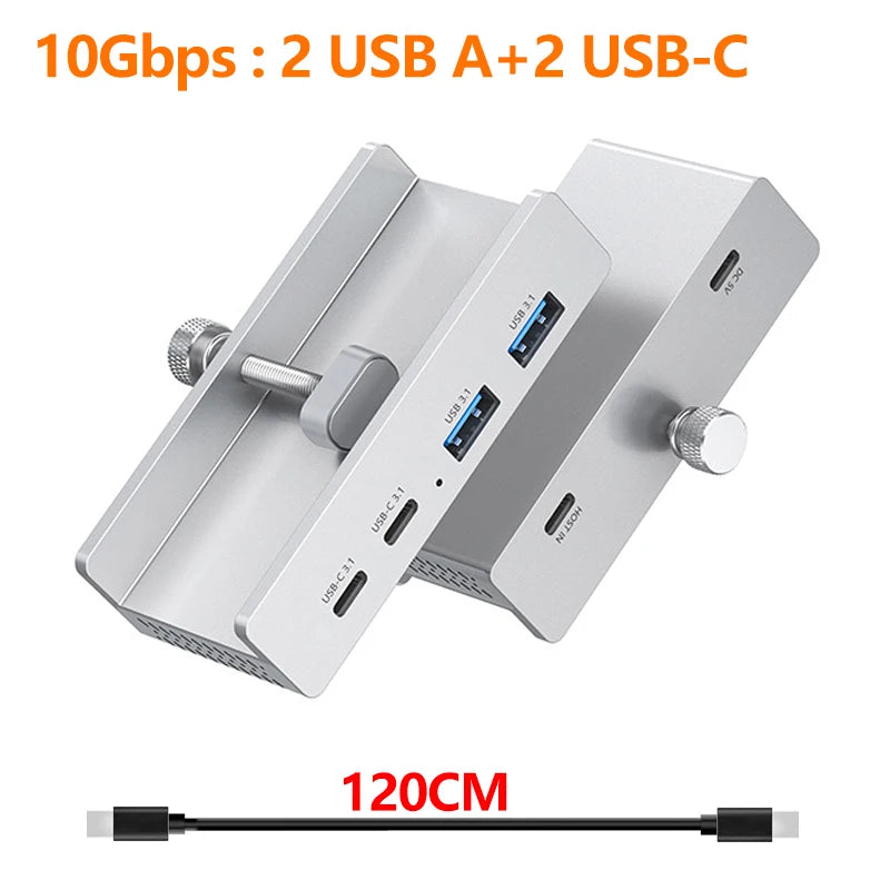 Aluminum 4-Port USB 3.0 Hub — High-Speed Clip Hub with Power Supply, 5–10Gbps Data Transfer, USB 3.2 for Mac & PC