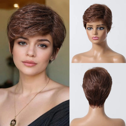 Short Pixie Cut Grey Human Hair Wig – 8 Inch Layered Fashion Wig for Women, Daily Use, Machine Made