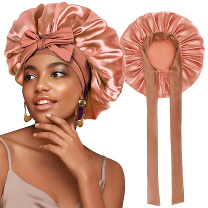 New Satin Sleeping Hat for Women – Stretchy Tie Band, Adjustable Night Shower Cap, Hair Head Cover Bonnet Turban