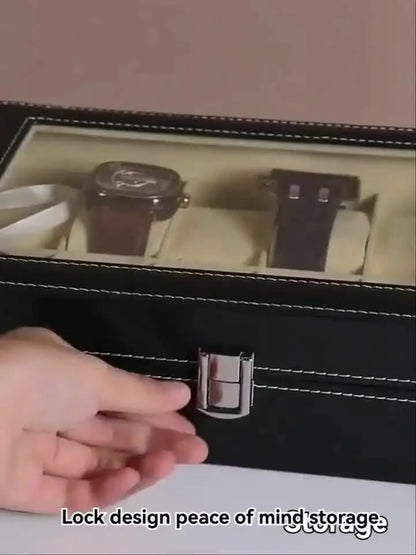 12-Slot Watch Organizer Display Case — Synthetic Leather Storage with Lock & Removable Pillows for Men, Travel & Gifts