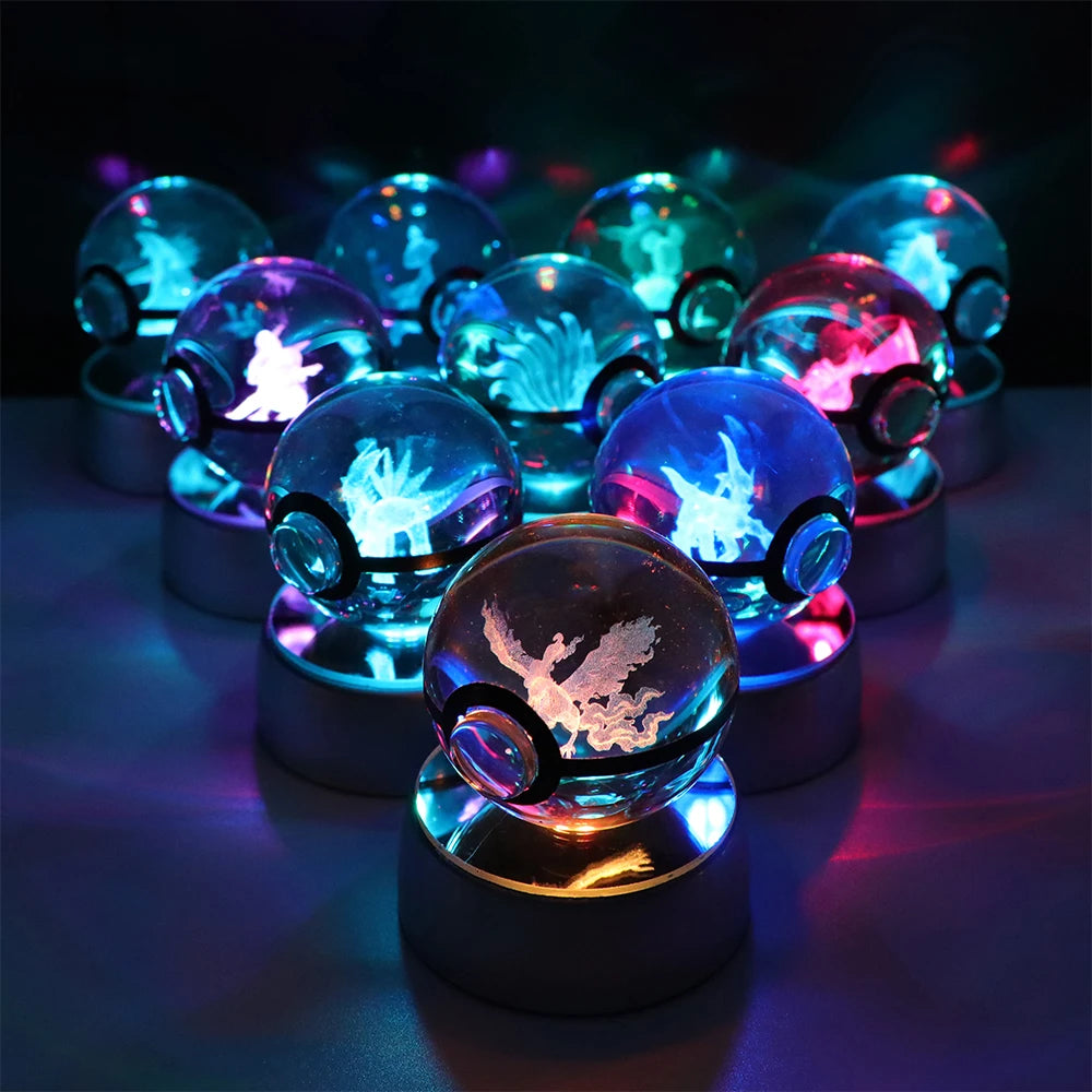 Pokemon Crystal Ball Night Light – Pikachu, Gengar, Eevee, Mewtwo & Lucario LED Pokeball, Kids Birthday Gift & Home Decor