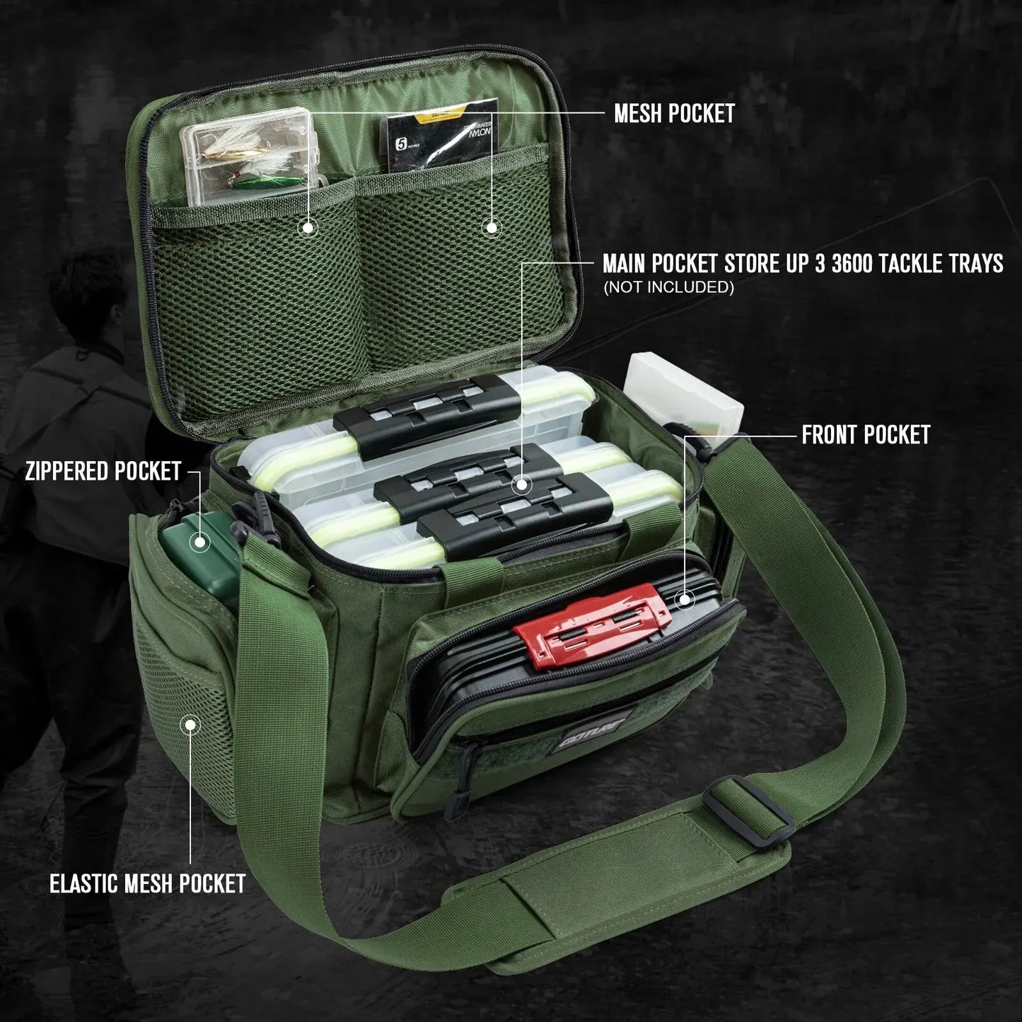 Goture Fishing Tackle Bag - High Capacity Shoulder Bag, 600D Oxford Cloth, 38x23x19cm, for Outdoor Cycling, Camping and Picnic