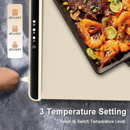 Foldable Electric Warming Tray – Portable Food Warmer Mat with 3-Temperature Fast Full-Surface Heating