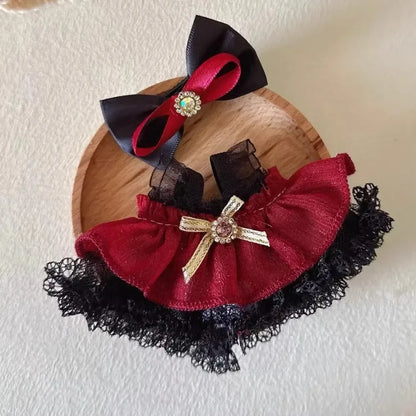 17cm Mini Plush Doll Clothes — Kpop Labubu Idol Outfit with Pink Silk Bow & Princess Gauze Skirt Accessories
