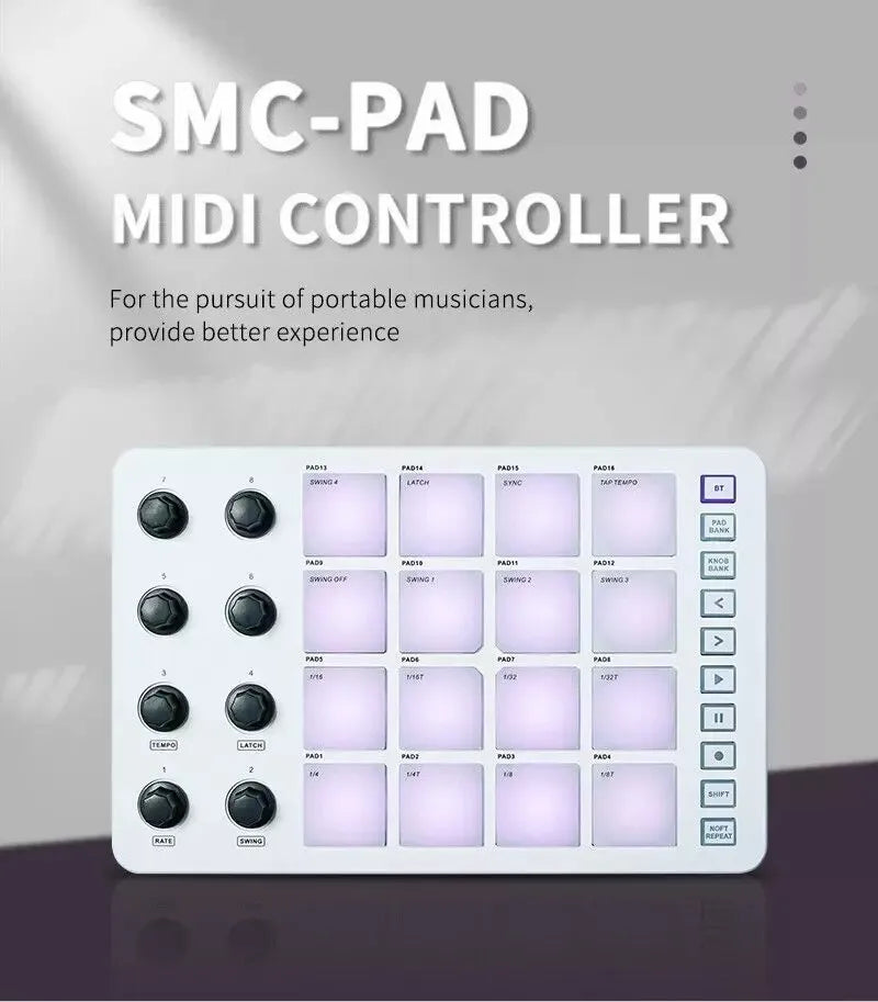 M-VAVE SMC-PAD Wireless MIDI Controller – Portable Percussion Keyboard with USB-C Interface, Compact MIDI Pad for Music Production