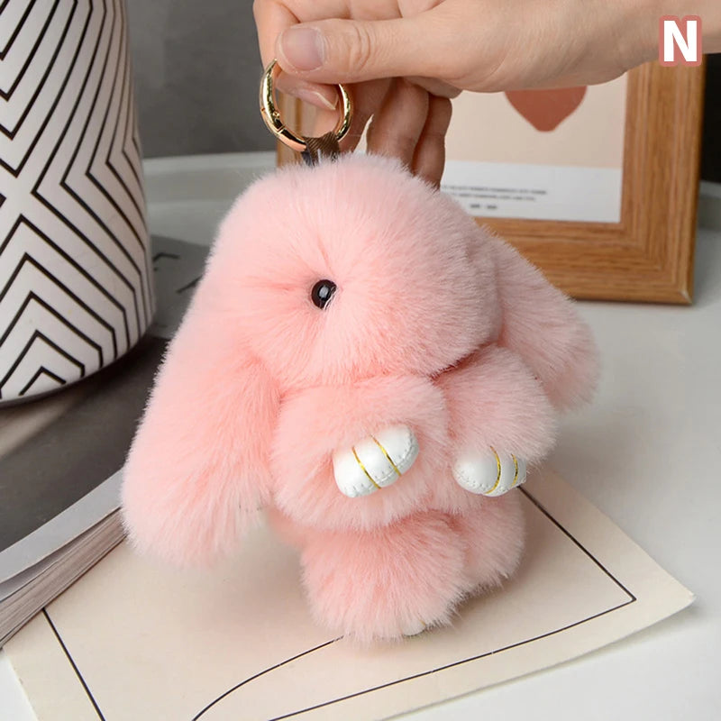 15cm Rabbit Fur Keychain - Fluffy Bag Charm, Car Key Pendant & Gift Accessory for Women