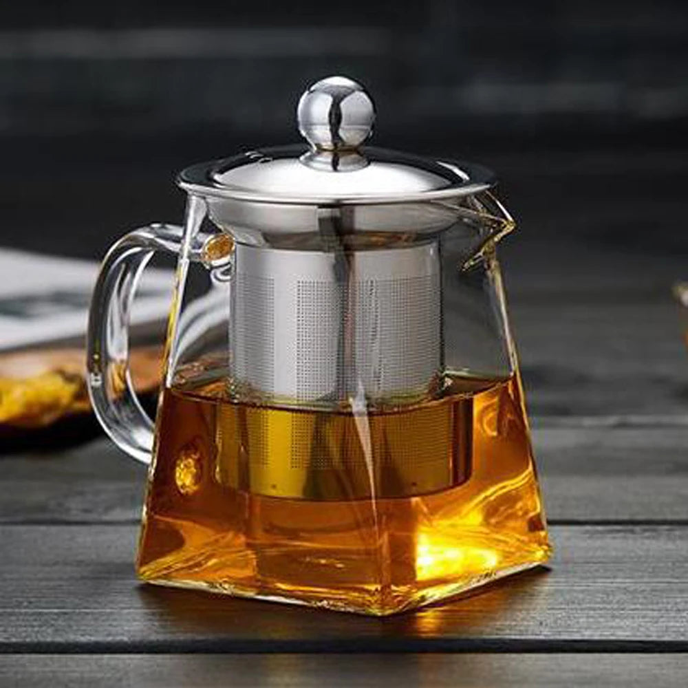 Glass Teapot with Stainless Steel Infuser – 550/750/950ML Heat-Resistant Clear Teaware, Household Tea Kettle with Infuser