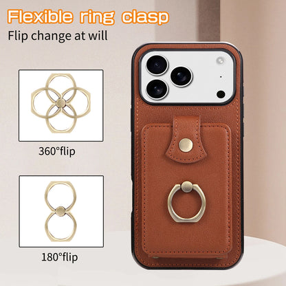 Leather Crossbody Wallet Phone Case with Zipper Card Slots – Lanyard Ring Holder Cover for iPhone 17/16/15/14/13/12/11 Pro Max & Plus
