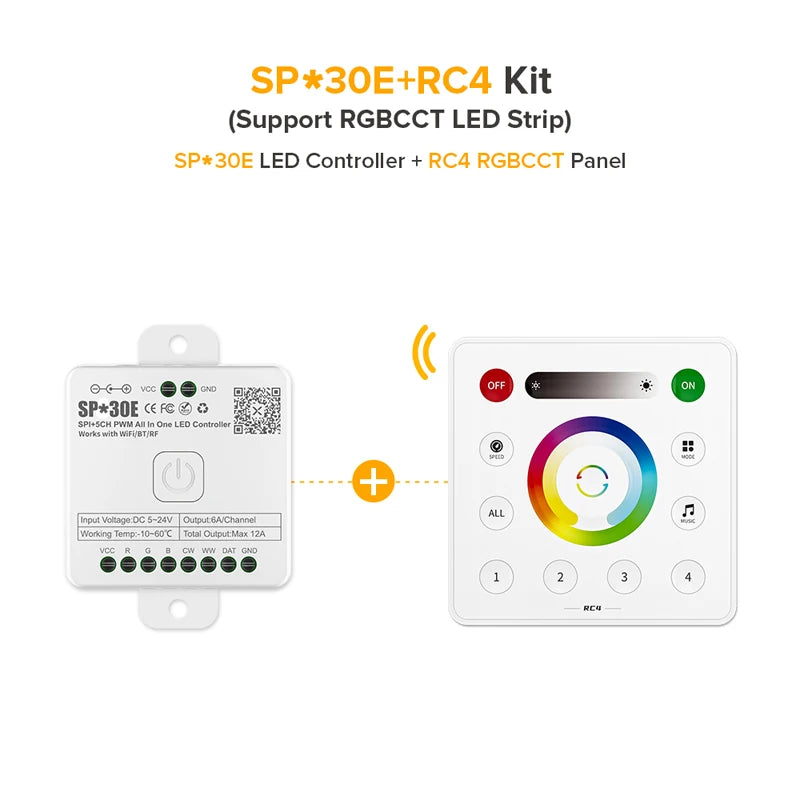 SP530E/SP630E All-in-One WiFi LED Controller, 5CH PWM SPI Pixel LED Strip Control, Compatible with WS2811 WS2812B SK6812 FCOB, Alexa & Google Home Support, Bluetooth Smart Lighting Module