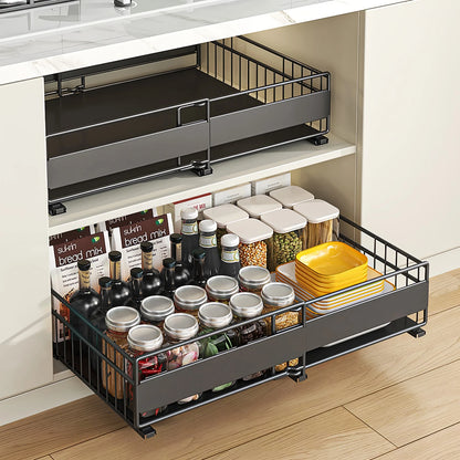 Expandable Cabinet Drawer Organizer - Pull-Out Storage Tray with 3 Sliding Rails