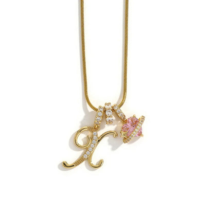 Gold Zircon Flower Letter Necklace - A-Z Alphabet Pendant Jewelry Gift for Women