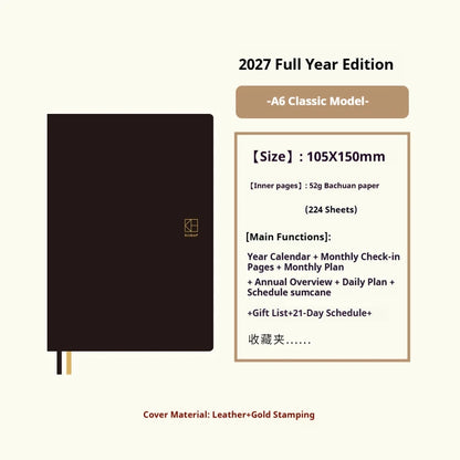Kinbor 2027 A5/A6 Planner Notebook - Full-Year Daily Journal & Monthly Agenda for Time Management