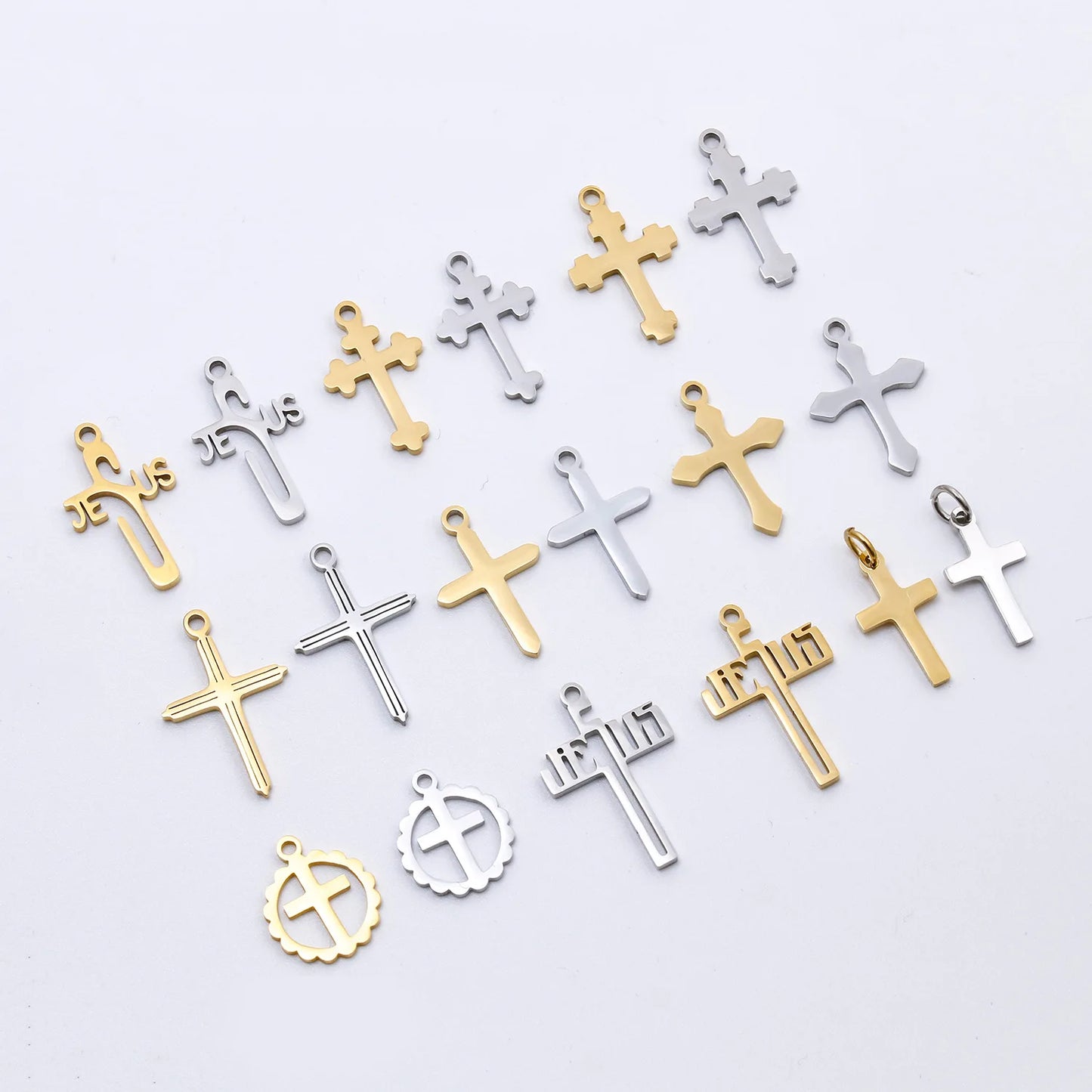 Stainless Steel Cross Charms Set - 5Pcs DIY Jewelry Pendants for Bracelets, Earrings & Necklaces
