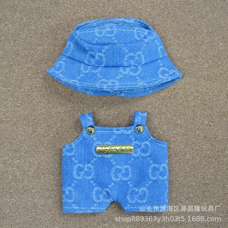 17cm Labubu Doll Clothes – Cowboy Party Outfit with Strap Pants & Fisherman Hat – Only Clothes, Hot Sale