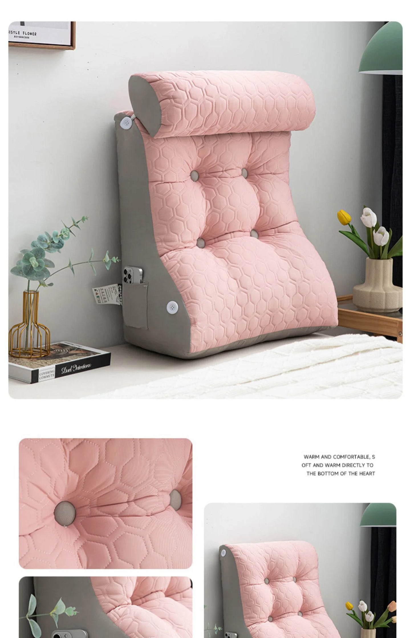 Soft Lumbar Bedside Cushion – Wedge Pillow for Back Support, TV Lounger & Reading, Decorative Bed Pillow
