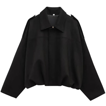 HXAO Women's Oversized Suede Cropped Bomber Jacket – Casual Batwing Sleeve Streetwear Coat