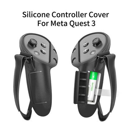 Silicone Protective Controller Case Cover for Meta Quest 3/3S – Battery Replacement Opening & Knuckle Strap, VR Accessory