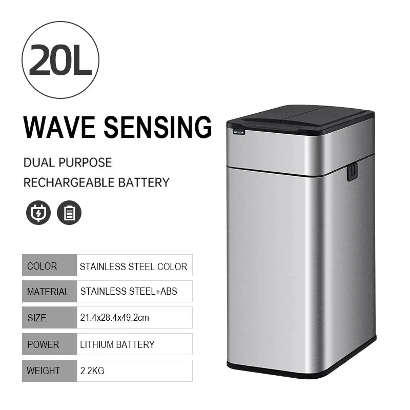 Smart Stainless Steel Trash Can – Automatic Wastebin for Kitchen & Home, 20-60L Large Capacity Garbage Bin