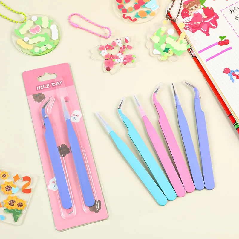 Multifunctional Tweezers Set - Angled Picking Tools & Color Clip Accessories