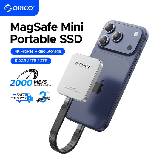 ORICO K20Mini Magnetic External SSD for iPhone 17/16 Pro & Max – 2000MB/s 4K ProRes HDR Portable High-Speed Solid State Drive