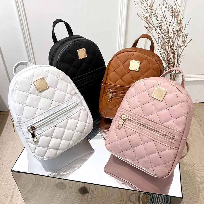 2024 K-Style Quilted Embroidered Small School Backpack for Girls - Western-Inspired Ladies' Bag