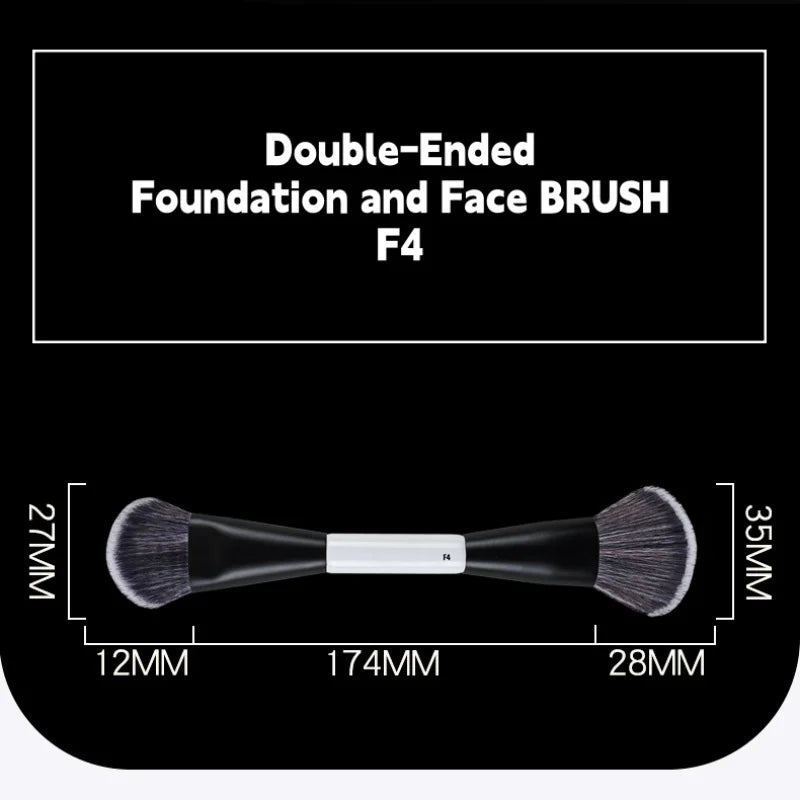 Dual-Ended Foundation Makeup Brush - F1 Blush, F2 Contour & F4 Powder Brush Set with Box