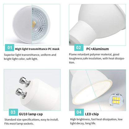 6PCS GU10 LED Spotlights AC175–265V – 3W/6W/9W/12W No Flicker Bulbs, 120°/38° Beam, Halogen Replacement