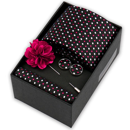 Men’s 4-Piece Tie Set Gift Box - Elegant Necktie with Handkerchief, Cufflinks & Brooch for Business, Wedding & Suit Accessories
