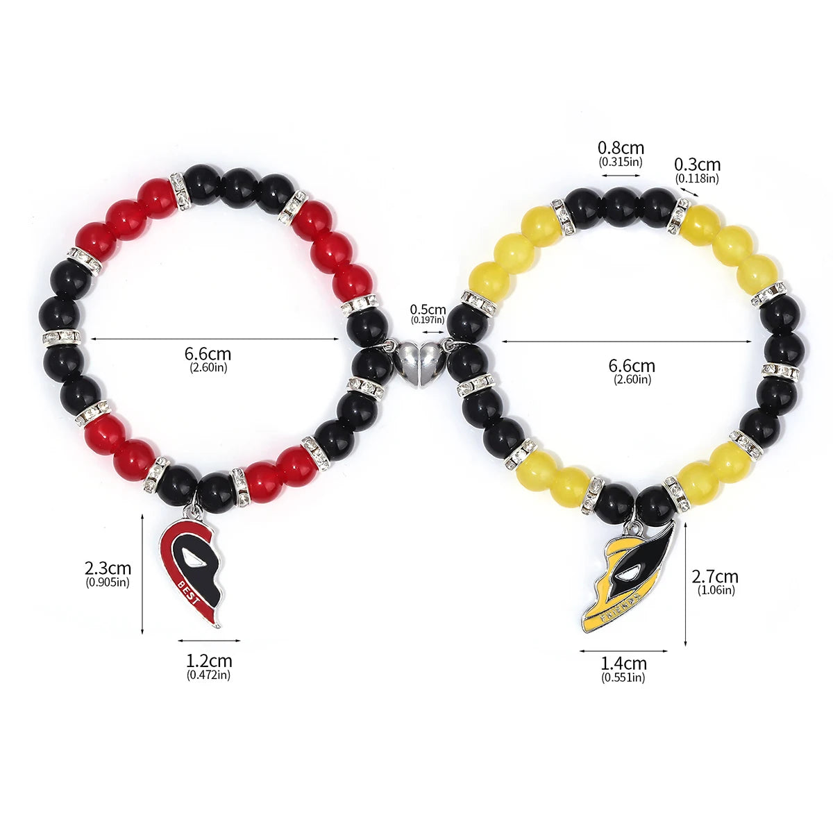 Best Friends Clown Mask Keychain & Bracelet Pendant Combo – Red & Yellow Love Jewelry for Friends