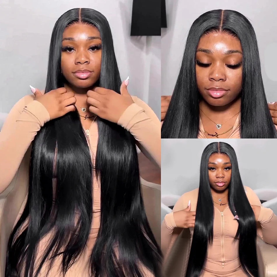 Pre-Cut Glueless 13x6 HD Lace Frontal Wig – 40 Inch Straight Human Hair, Pre-Plucked Ready-to-Wear for Women