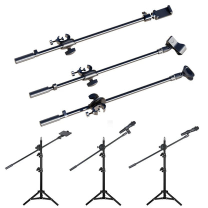 55CM Rotating Microphone Stand with Crossbar Arms - Mic Clip, Phone Holder, and Extension Bracket, Designed with 3/8" Thread Crossbar