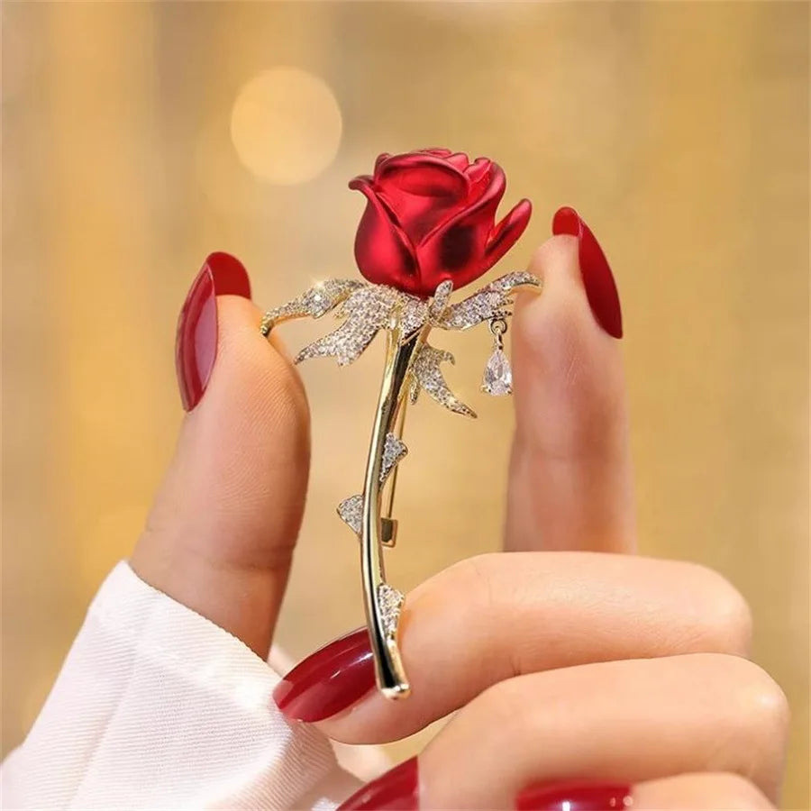 Luxury Tulip Flower Brooch Pin with White Stone – Elegant Rose Floral Jewelry for Women (2023 Design)