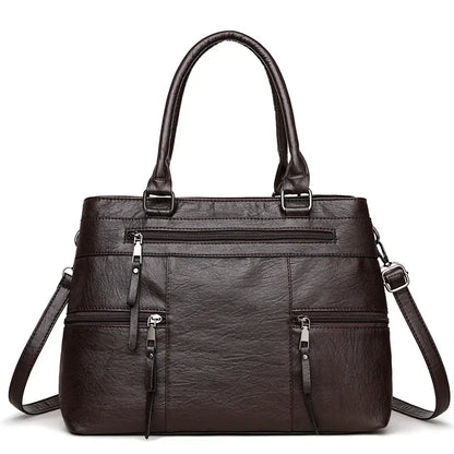 Women's Leather Handbag - Elegant Top-Handle Shoulder Crossbody Bag with Large Casual Tote Design
