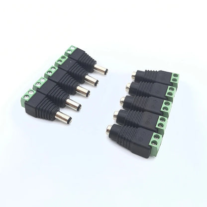 5 Pairs Welding-Free DC Plugs 5.5x2.1mm – Male & Female Green Terminal Power Connectors with Push Button