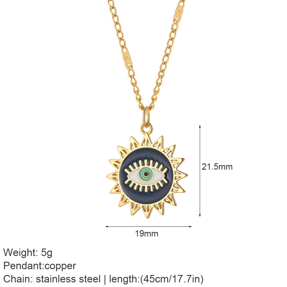 Heart Evil Blue Eye Sun Necklace – Cute Dog, Bee & Elephant Gold Pendant with Long Stainless Steel Chain for Women