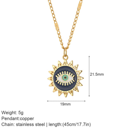 Heart Evil Blue Eye Sun Necklace – Cute Dog, Bee & Elephant Gold Pendant with Long Stainless Steel Chain for Women