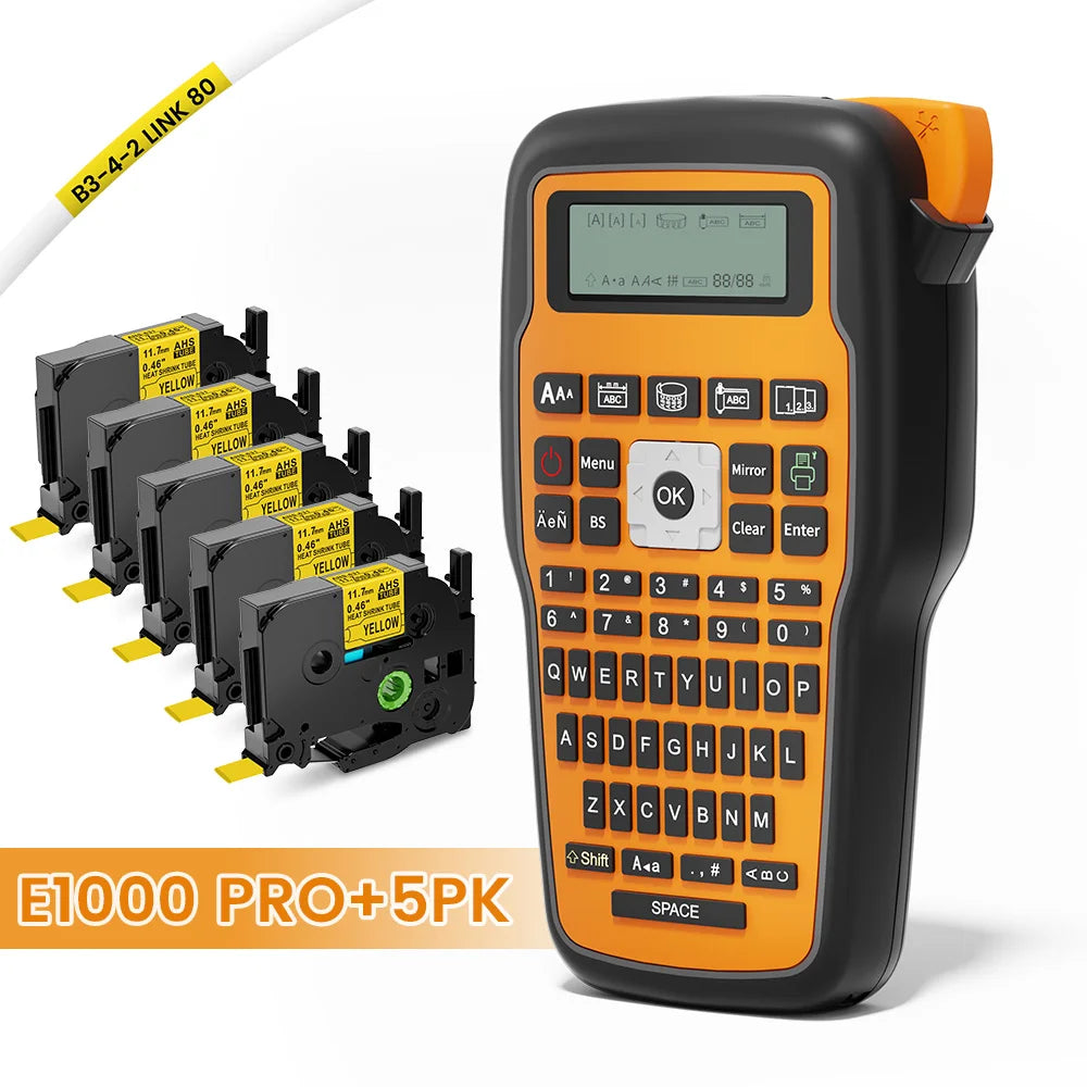 E1000 PRO Industrial Label Printer - Portable Heat Shrink Tube Printer Compatible with Brother HSE-231 and HSE-631 for Cable Marking