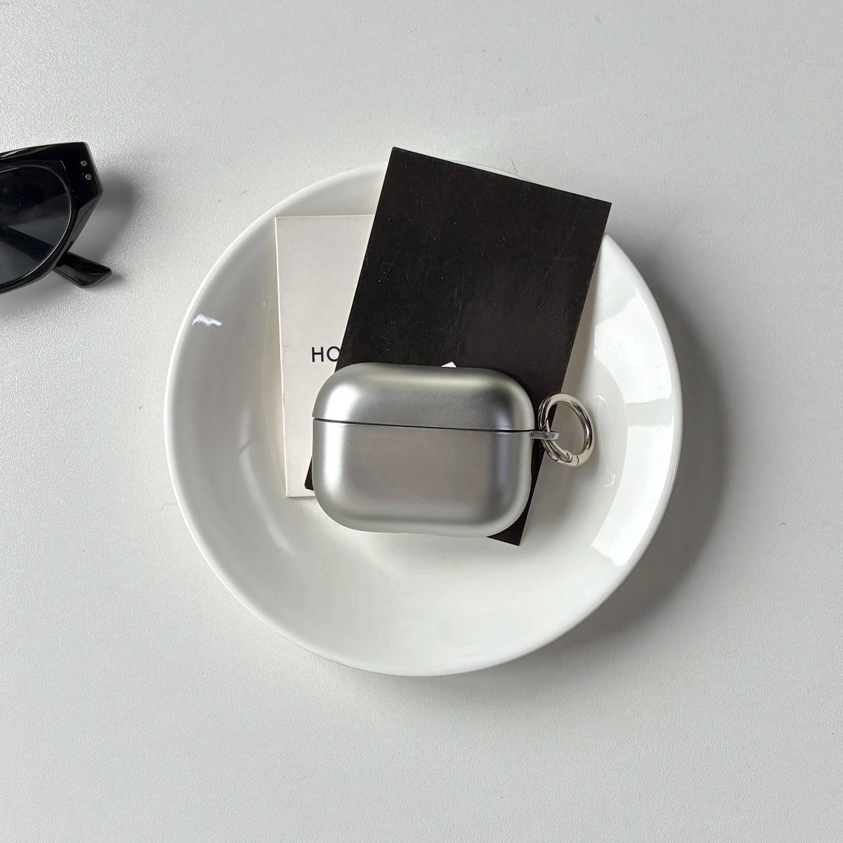 Electroplated Silver AirPods Protective Case - Matte & Glossy Finish with Metal Ring for AirPods 1/2/3/4/5 Pro 2/Pro 3
