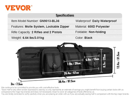 VEVOR Tactical Double Rifle Bag – 36/42" Soft Gun Case with Lockable Zipper for Two Rifles & Pistols