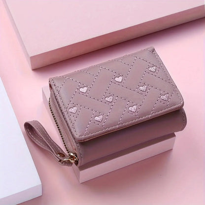 Women's Embroidered Love Zero Wallet - Large Capacity, Zipper and Buckle Closure, Fashionable Card Holder