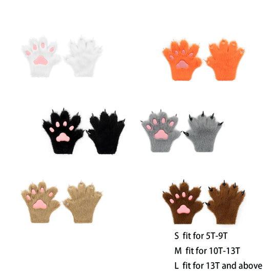 Furry Animal Paw Gloves – Cat, Wolf, Fox, Dog Fluffy Costume Mittens for Kids Cosplay, Halloween & Christmas