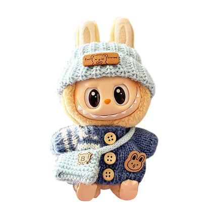 Labubu v1v2 Doll Clothes Outfit (15-17cm) – Sitting Party Bear Accessories with Scarf, Hat & Bag