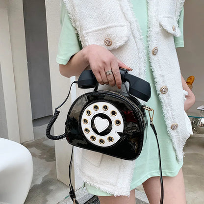 Women’s Creative Telephone-Shaped Crossbody Bag – Retro PU Leather Small Shoulder Handbag