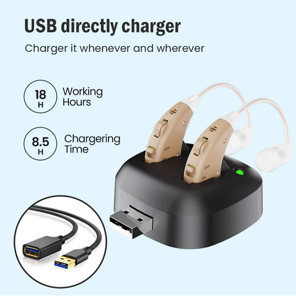 Digital Hearing Amplifiers - Invisible Rechargeable Hearing Aid Set with USB Charging Dock