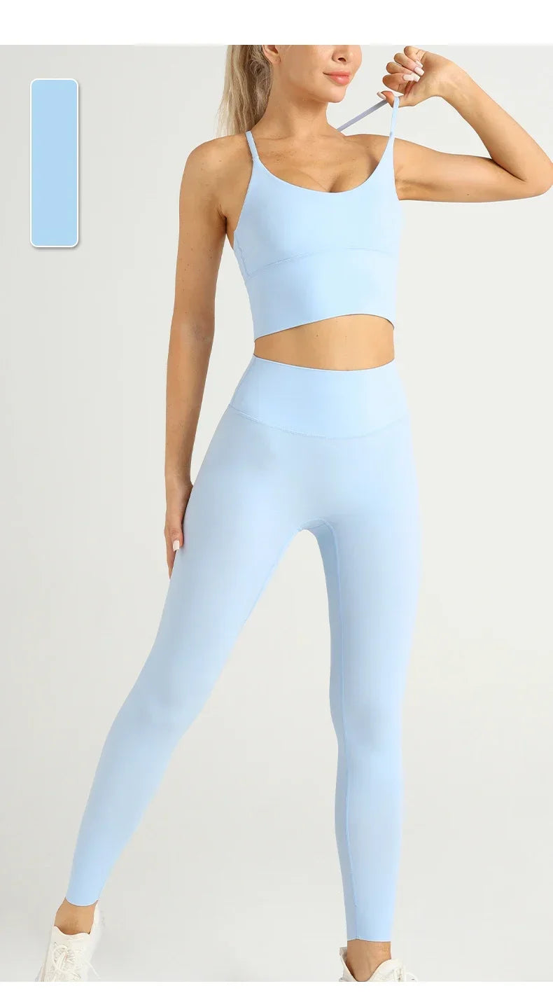 2-Piece Women’s Yoga Tracksuit – Athletic Pilates Fitness Set with Sports Bra & Leggings for Gym Workout